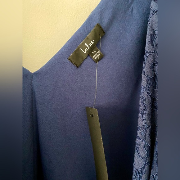 Utterly In Love Navy Blue Lace Long Sleeve Wrap Dress - Picture 5 of 6